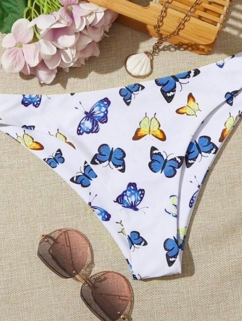 2 SHEIN White Swim Bottoms with Butterfly Print